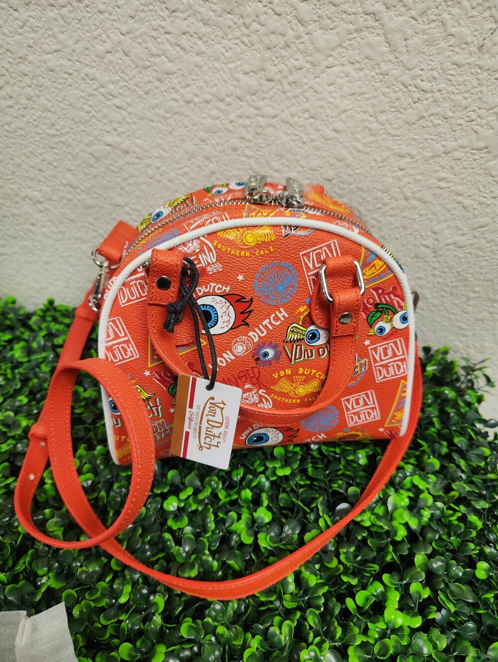 NIB!! Von Dutch Jax orange bowling bag With Dust Bag, And Box